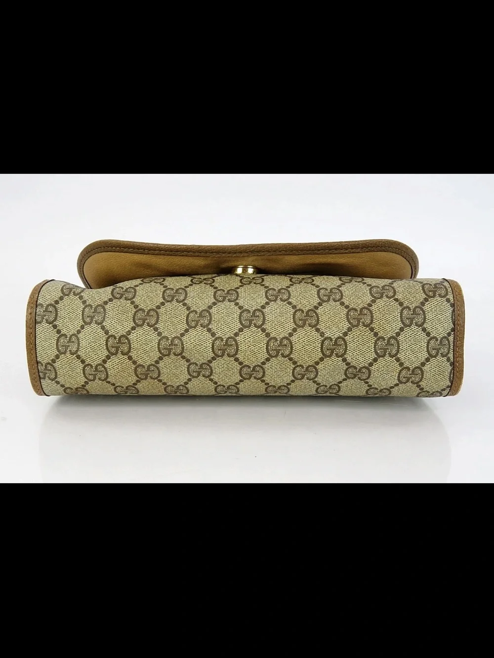 Gucci Beige GG Canvas Clutch with Green-Red Web Accent